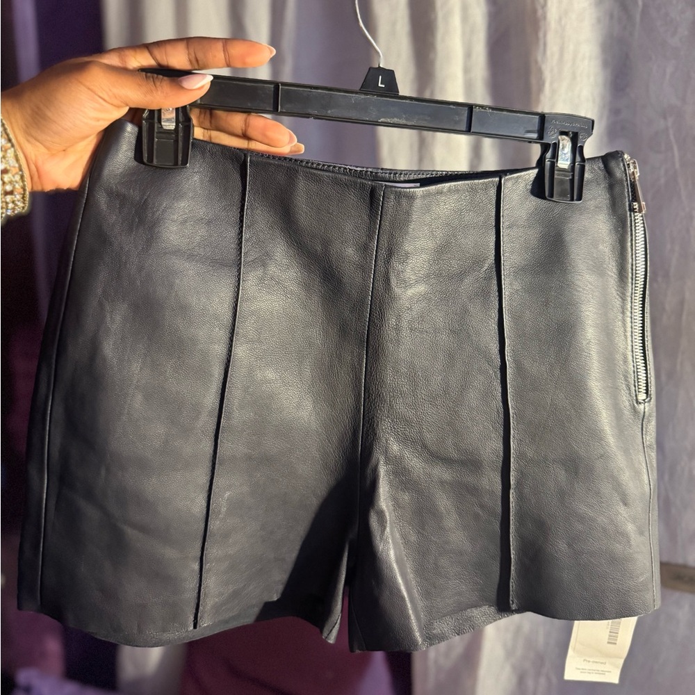 Victoria Beckham Navy Leather Shorts